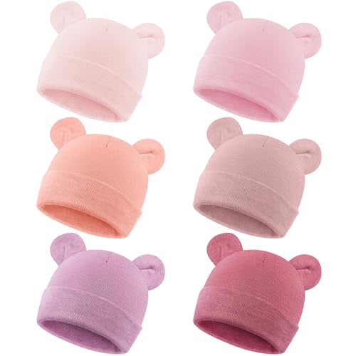 Toulite 6 Pcs Preemie Hats Cotton Preemie Beanies Baby Caps Cute Beanie Bear Ears Hospital Cap for Premature Baby Boys Girls