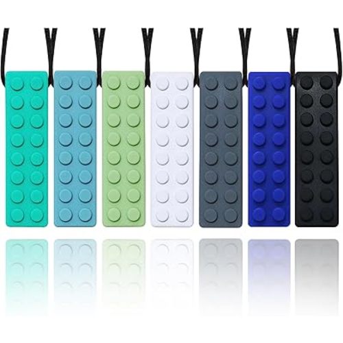 Chew Necklaces for Sensory Kids, 7 Pack Chewy Necklace Sensory Toys for Kids with Autism, Anxiety, ADHD, SPD, Silicone Chew Toys for Boys Girls Adults Chewing Biting Fidgeting