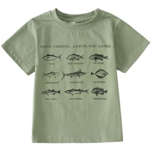 Ritatte Toddler Boy Gone Fishing Shirt Funny Fish Graphic Letter T-Shirt Kids Cute Farm Summer Short Sleeve Tees Tops