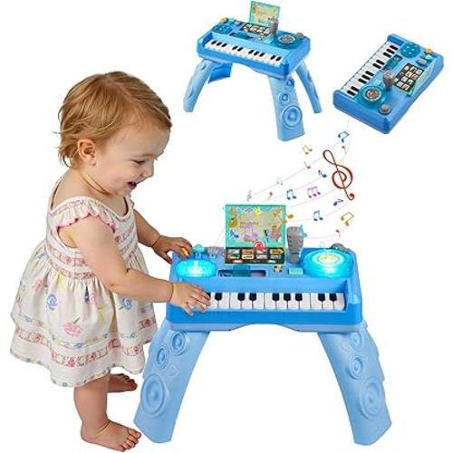 VEVOR Baby DJ Playset for Toddlers 1-3, Educational Musical Table Toys with 133 Sound Sources, Recording and LED DJ Turntable, Baby Activity Table for Birthday, Gift for Kids Aged 6+ Months