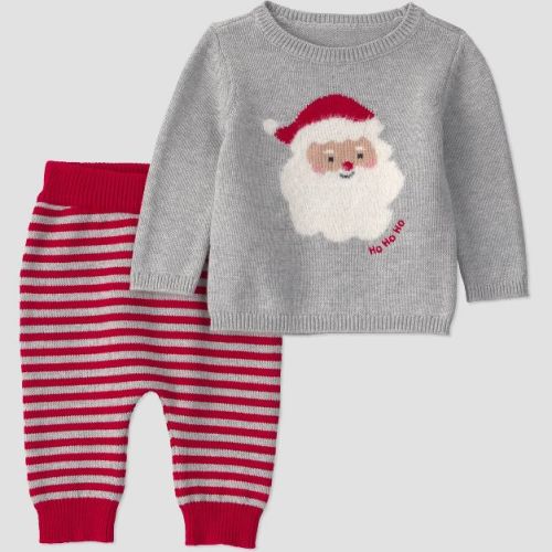 Carter's Just One You® Baby Christmas Santa Long Sleeve and Striped Pantss Sweater Set - Gray/Red 3M