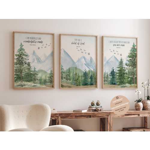 Christian nursery, bible verse nursery, scripture nursery, Woodland Nursery wall art , Mountain wall art, adventure nursery, forest nursery