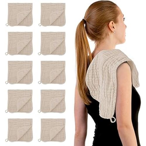 HIPHOP PANDA Muslin Burp Cloths, 10 Pack - Large 20" X10" - Ultra Absorbent and Soft 100% Cotton Baby Essentials Drool Rags and Messes for Newborn - ​Colorful Designs for Boy Girl, Sand