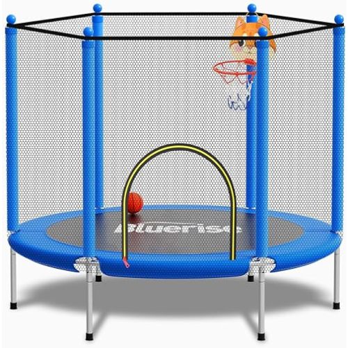 BLUERISE 55'' 72'' Indoor&Outdoor with Enclosure Trampoline for Kids Gifts