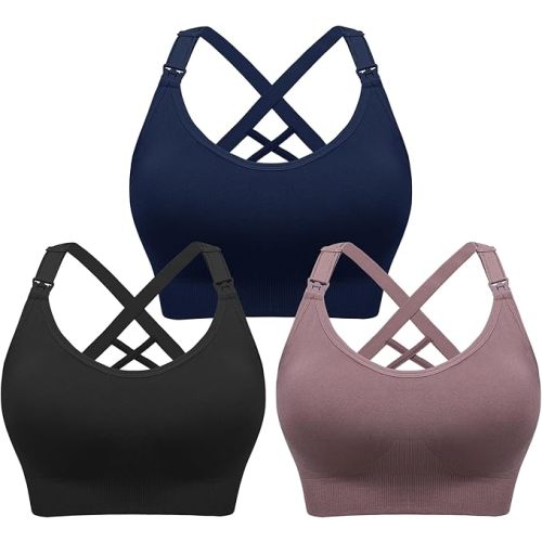 Angelhood Nursing Bras for Breastfeeding, Seamless Nursing Sports Bra Support Yoga Maternity Bras Pregnancy Sleep Bralette