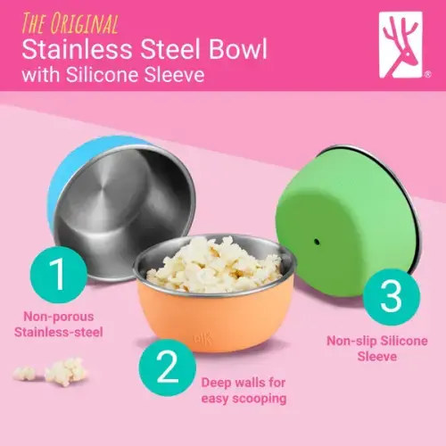 Stainless Steel Bowls with Silicone Sleeves + Lids