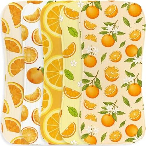 5Pcs Baby Burp Cloths for Baby Boys Girls with Orange Theme Design, Soft and Absorbent Cotton Baby Burping Cloths for Newborns Gifts Nursery Decor 9.8X19.6 Inches