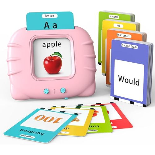 Lapare Audible Flash Cards Toys for Toddlers 2 3 4 5 6, Learn ABC Letters, Numbers 0-100,Phrases,Objects, Adjectives, and More Dolch Sight Words, 280 Cards with 560 Words/Phrases (Pink)
