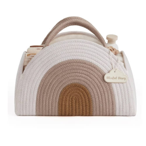 Blissful Diary Baby Diaper Caddy Organizer, Cotton Rope Diaper Caddy Basket, Large Storage Basket for Newborn Boys and Girls, Gift for Baby Shower List, Newborn Essentials, Earthy Rainbow