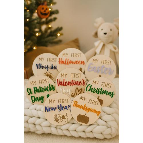 Baby's First Holiday Milestone Discs | Acrylic & Wood Photo Props