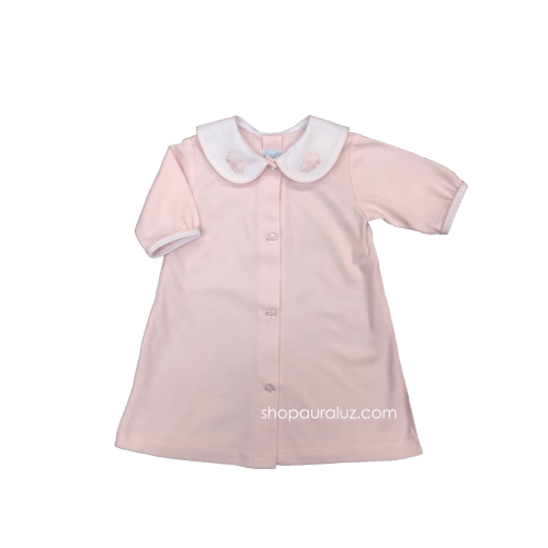 Auraluz Girl Knit Day Gown...Pink w/white p.p.collar and embroidered l – AURALUZ
