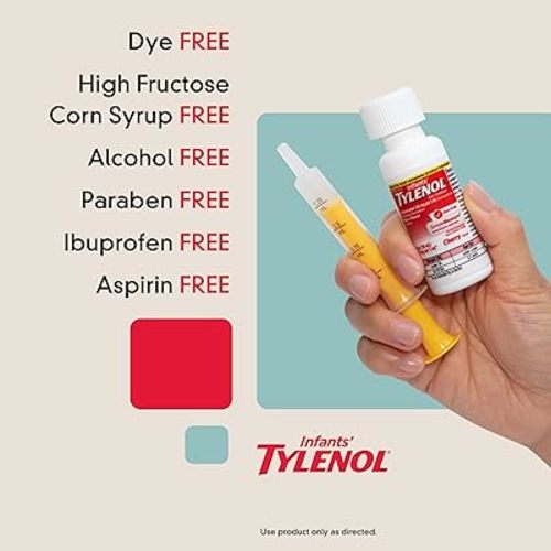 Infants' Tylenol Oral Suspension Liquid Medicine with Acetaminophen, Baby Fever Reducer & Pain Reliever for Minor Aches & Pains, Sore Throat, Headache & Teething Pain, Dye-Free Cherry, 1 fl. oz