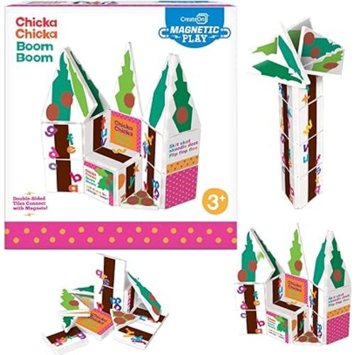 CreateOn Chicka Chicka Boom Boom Set, Magnetic Kids Building Toys, Educational Stem Toys for Ages 3+, 19 Pieces