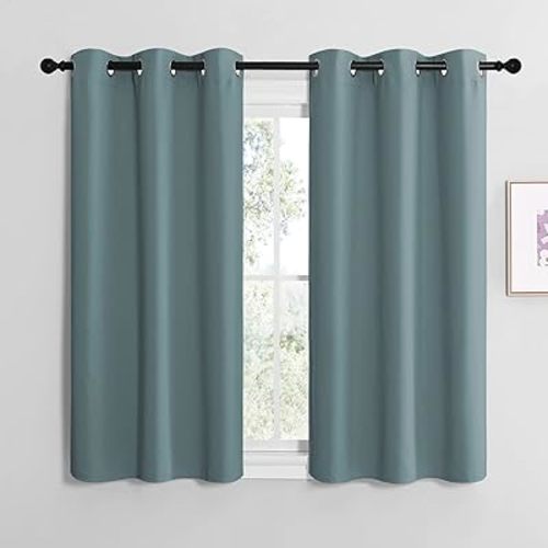 NICETOWN Modern Blackout Curtains Noise Reducing, Thermal Insulated and Privacy Room Darkening Drape Panels for Boy's Guest Room Door Small Short Window (Greyish Blue, 2 Panels, W42 x L50 -Inch)