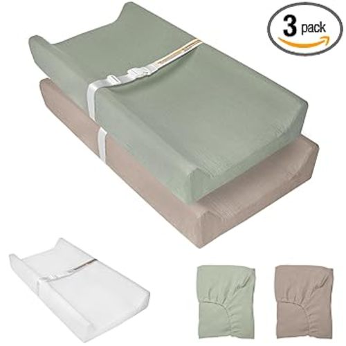 Muslin Baby Changing Pad, 2 Pack Muslin Soft Cotton Covers & Waterproof Lining Foam Diaper Changing Table Pad 32" x 16.6" Mat for Dressers & Table