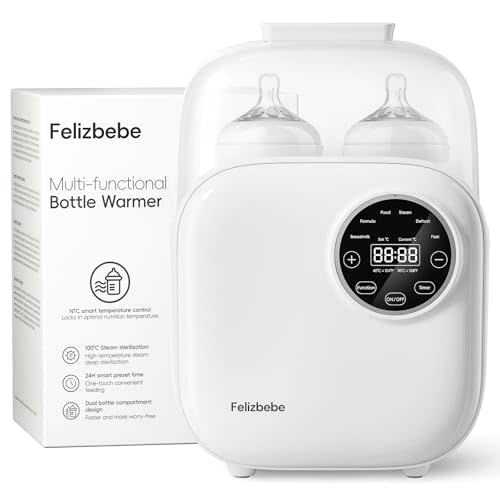 Baby Bottle Warmer, Felizbebe 10-in-1 Double Bottle Warmer for Breastmilk or Formula, Accurate Temperature Control, Timer, Sterili-zing, Defrost, Heat Food, Keep Warm, Breast Milk Warmer for Baby
