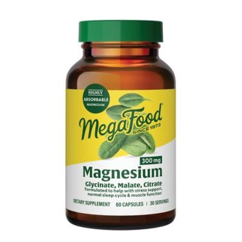 MegaFood Magnesium 300mg, Magnesium Glycinate, Citrate & Malate, Supports Sleep & Stress, Vegetarian Capsules - 30 Servings/60ct