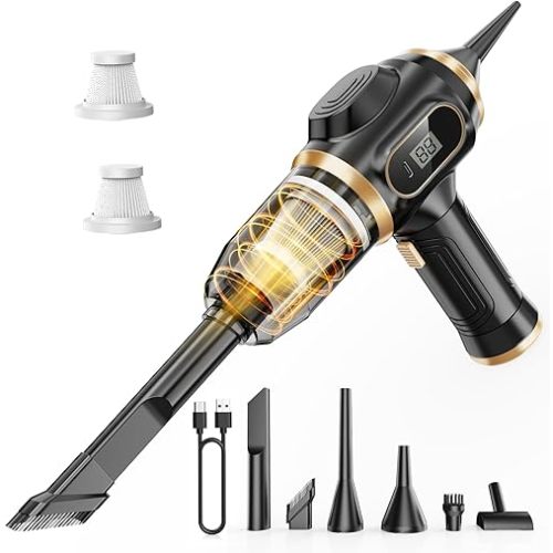 Portable Car Vacuum Cordless Mini Handheld Vacuums Cleaner Rechargeable with LCD Display and Multi-Nozzles, High Power Hand held Cleaners for Car, Home, Office, Sofa, Pet Hair,Keyboard (Black)