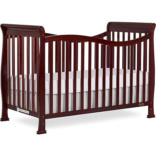 Dream On Me Violet 7-in-1 Convertible Full-Size Baby Crib with Toddler, Day & Full Bed Conversion in Cherry, GreenGuard Gold & BSA, 4 Mattress Heights, Sustainable Pinewood