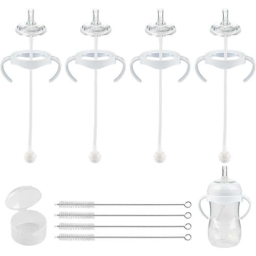 Straw Cup Conversion Kit for Philips Avent Natural Baby Bottles,Weighted Straw Sippy Cup Transition Kit with Soft Nipple and Handles for Toddler, 4-Pack， 8M+
