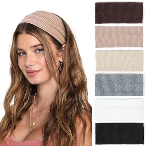 TERSE Headbands for Women Wide Non Slip Boho Head Bands Soft Elastic Thick Hairbands Fashion Workout Yoga Hair Accessories, 6 Pack