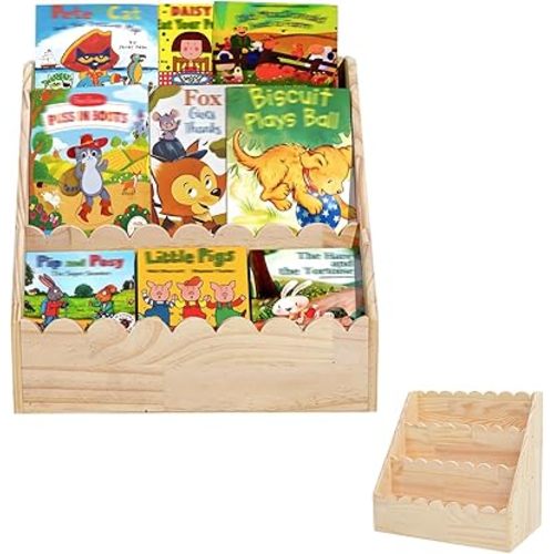 3-Tier Wooden Kids Bookshelf with Deep Storage Pockets | Montessori Bookcase for Toddlers,Nursery&Bedroom | Kids Book Storage & Toy Organizer for Children's Room,Size:17.72*16.54*10.63(Small)