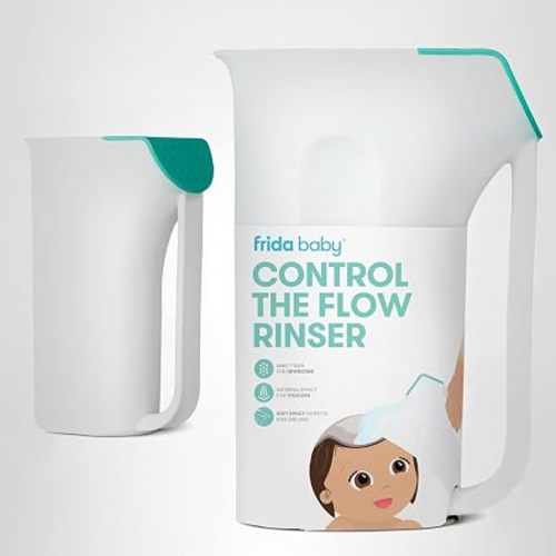 Frida Baby Control The Flow Bath Rinse Cup, Tear Free Rinser to Wash Hair and Body with Easy Grip Handle and Removable Rain Shower, Made in USA