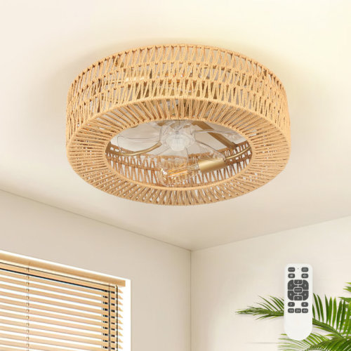 Bay Isle Home™ Aarzo 19.6'' 7-Blade Rattan Caged Ceiling Fan with Light Kit and Remote Control & Reviews | Wayfair