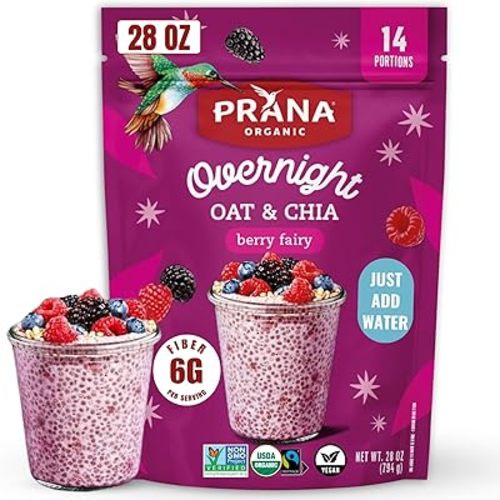 Prana Organic Overnight Chia with Oats Berry Fairy | Rich in Fiber & Protein, Vegan, Non-GMO | Ready to Eat Breakfast - 28 oz Bags - 1 Pack