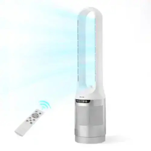 VEVOR - Bladeless Tower Fan, 65° Oscillating Standing Fan, 12 Speeds & 4 Modes & 8H Timer, 14.76 ft/s High Velocity Floor Air - White