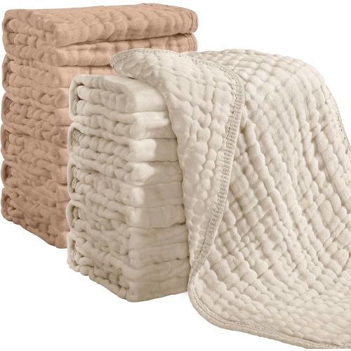 Looxii Muslin Burp Cloths 100% Cotton Muslin Cloths 12 Pack Large 20''x10'' Extra Soft and Absorbent Baby Burping Cloth for Boys and Girls (Apricot+Coffee)
