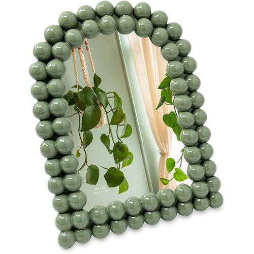 Isaac Jacobs 4x6 Glossy Rosemary Green Double Bauble Arch Photo Frame with Black Fabric Easel, Tabletop, Wall-Mountable, Shelf and Desk, Decorative Art Design, Home Décor (4x6, Glossy Rosemary Green)