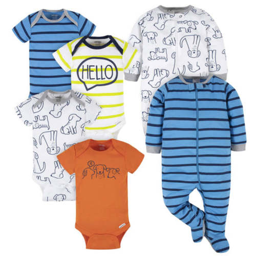 6-Piece Baby Boys Dog Onesies® Brand Bodysuits &amp; Sleep &#39;n Plays Set