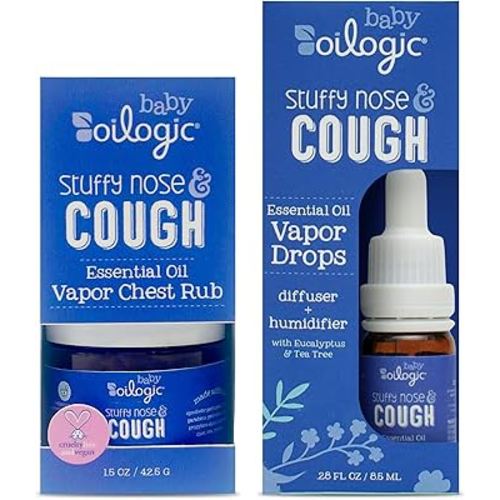 Oilogic Stuffy Nose & Cough Baby Essentials - Baby Humidifier Vapor Drops for Diffuser & Humidifier & Chest Vapor Rub - Gentle Essential Oil Blends Soothe Cough & Stuffy Noses & Support Restful Sleep