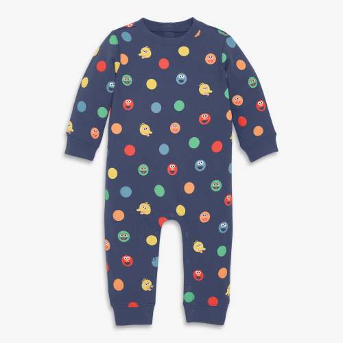 Baby sweatshirt romper - Vintage navy / rainbow dots / 6-12