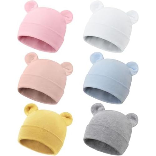 DRESHOW BQUBO 6 Pack Baby Beanie Hats for Unisex Infant Toddler Cotton Beanie Newborn Hospital Hat for Boys Girls 0-6 Months