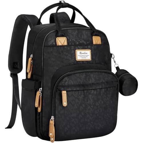 RUVALINO Baby Diaper Bag Backpack with Changing Pad, Black Leopard