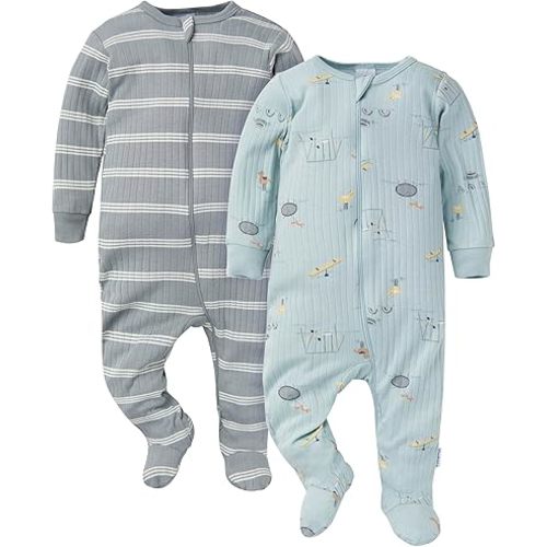 Gerber baby-girls Baby Unisex 2-pack 2-way Zip Textured Sleep 'N Play