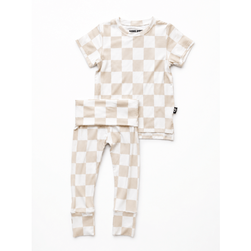 Bamboo Two Piece Set in Salt + Sand Checkered
