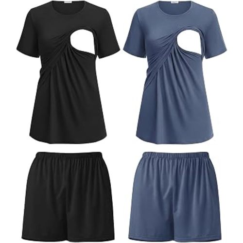Ekouaer 2 Pack Nursing Pajamas Set Postpartum Outfits for Women