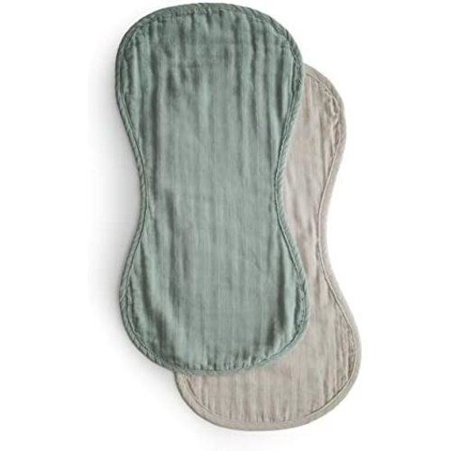 mushie Muslin Baby Burp Cloths | 100% Organic Cotton, Set of 2 (Roman Green/Fog)