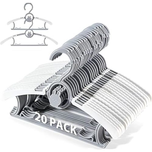Kids Hangers, Stackable & Adjustable Baby Hangers, 20PCS Baby Hanger for Toddler Kid, Extendable Kid Hanger, 11-14Inch Child Hangeres for Closet Infant Newborn, Nonslip Plastic Toddler Hangeres