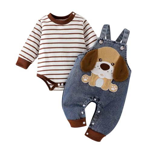 FOCUTEBB Baby Boy Clothes Long Sleeve Striped Romper Fall Winter Outfits Cute Cartoon Overalls Jeans Pants 0-18 Months