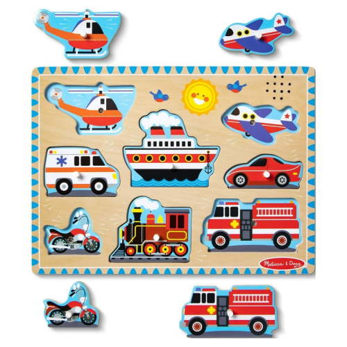 Melissa & Doug 8-Piece Wooden Vehicles Sound Puzzle with Sound Effects for Kids