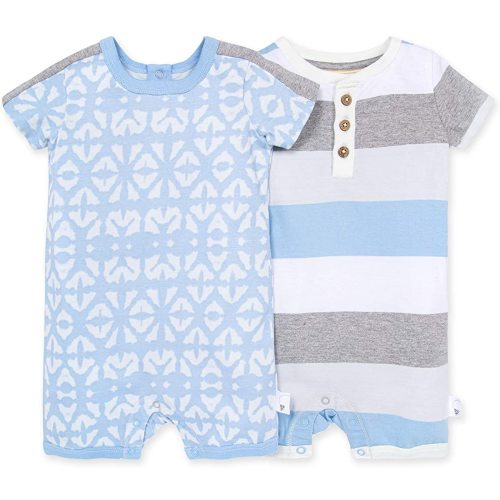 Burt's Bees Baby Baby Boys' Short Sleeve Rompers 2-Pack, 100% Organic Cotton One-Piece Coverall