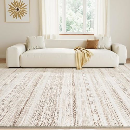 8x10 Area Rugs for Living Room Machine Washable Rug Distressed Indoor Carpet Neutral Moroccan Boho Rug Ultra Soft Area Rug for Bedroom Dining Room Playroom Office, Light Brown