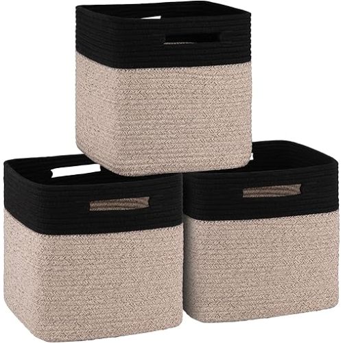 OIAHOMY Storage Cubes 11 Inch Storage Bin 3-Pack Square Basket Black&Brown
