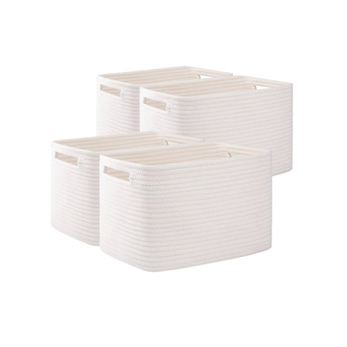 OIAHOMY 4 Pack Storage Baskets for Organizing, Cube Storage Bins for Shelves, Rectangle Storage Baskets With Handles, Woven Baskets for Storage, 12.7''Lx9''Wx7.8''H, White