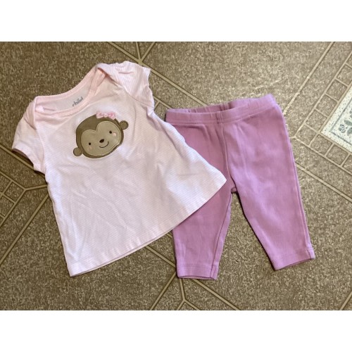 Carter’s Infant Girl’s Top With A Monkey & Purple Pants ( Size 0-3 Months )