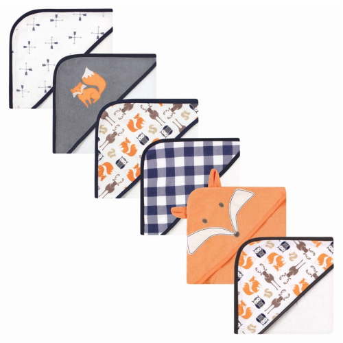 Hudson Baby Infant Boy 6Pc Cotton Rich Hooded Towels Bundle Set, Orange Fox Fox, One Size